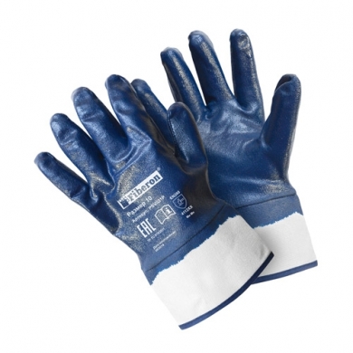 Перчатки «Повышенная стойкость к загрязнениям» хлопчатобумажные с полиэстером, нитриловое покрытие, манжета-крага, Fiberon, 10(XL)