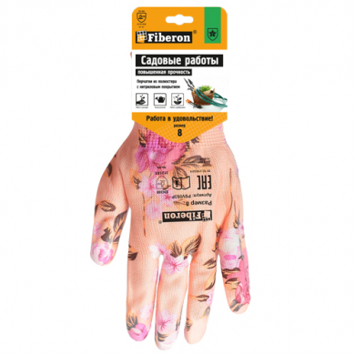 Перчатки «Для садовых работ», полиэстеровые, нитриловое покрытие, микс цветов, Fiberon, 8(M)
