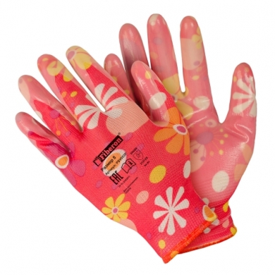 Перчатки «Для садовых работ», полиэстеровые, нитриловое покрытие, микс цветов, Fiberon, 8(M)