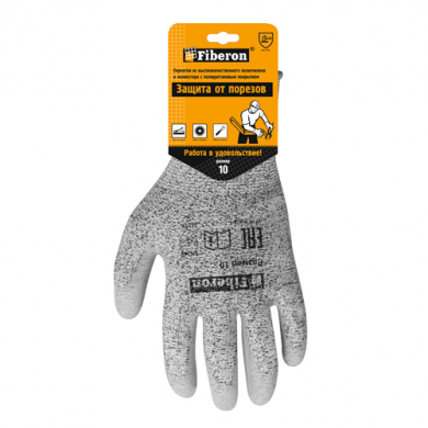 Перчатки «Защита от порезов», со стекловолокном, полиуретановое покрытие, Fiberon, 10(XL)